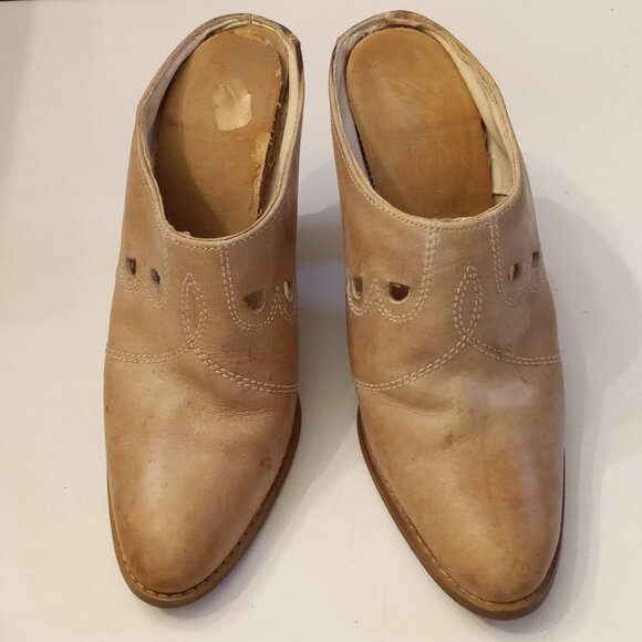 Rosita Leather Boots/Mules Clogs Stacked Look High Heels 70s VTG size 8 M Shoes - Picture 3 of 6